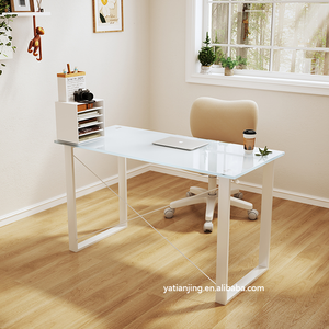 Escritorio de vidrio <span class=keywords><strong>templado</strong></span> moderno de fábrica de Foshan, muebles de oficina de vidrio de acero inoxidable con cajón, <span class=keywords><strong>mesa</strong></span> de <span class=keywords><strong>estudio</strong></span> para adultos - Product Image 5