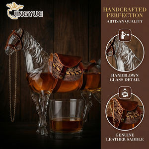 Ensemble de carafe à whisky artisanale en verre en forme de cheval pour bar à domicile, avec 2 verres à whisky Old Fashioned, cadeau pour hommes, bourbon, vodka - Product Image 5
