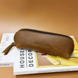 กระเป๋าเครื่องสำอางหนังม้าเครซี่ฮอสขนาด7นิ้วมีซิปกระเป๋าเครื่องสำอางสีน้ำตาลกระเป๋าแต่งหน้าสำหรับเดินทาง - Product Image 1