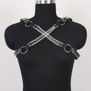Arnés de Pecho para Hombre, Correa con Cadena de Metal Cruzada, Arnés de Pecho Ajustable de Cuero PU Estilo Punk, Bondage para Hombres <span class=keywords><strong>Gay</strong></span> - Product Image 5