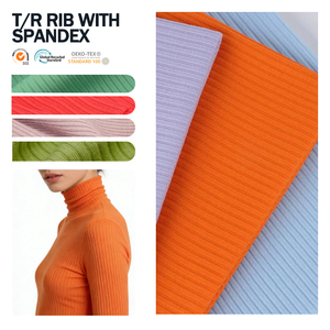 Tejido de punto acanalado elástico 3x2 de microdiamante, poliéster, spandex y rayón, de color liso, para ropa y alfombras de bebé - Product Image 1