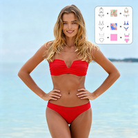 Bikini rouge sans bretelles en tissu lisse de qualité supérieure, séchage rapide et protection solaire, maillot de bain 2 pièces, impression personnalisée disponible pour femmes