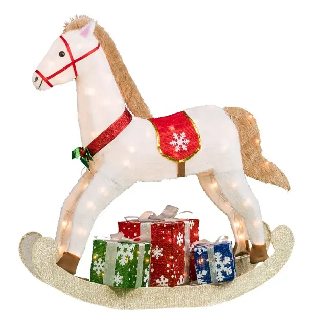 Value 38IN 70L 3D Rocking Horse   Gift Box Christmas Decorations Motif Light For Outdoor