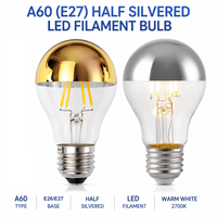 Ampoule LED plaquée argent semi-transparente de qualité supérieure A60 A19 E26 E27, ampoule décorative, lumière blanche chaude, lampe à filament LED, OEM ODM personnalisée