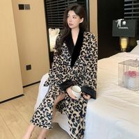 Peignoir long pour femme, imprimé léopard, épais, automne-hiver, jersey double face, thermique, doux, respirant, 100% coton