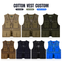 Gilet de pêche et de randonnée 100 % coton multi-poches en maille pour le travail, les voyages, la photographie et les activités de plein air
