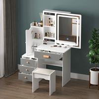 Coiffeuse complète moderne la plus vendue avec panneau MDF éclairé, tiroirs et miroir, design antique, tailles S-XXXL, pour chambre à coucher