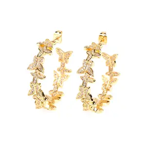 Bohemian 18k Gold Filled Multiple Butterfly Hoop Earrings Online Best Selling C Shape CZ Diamond Butterfly Earrings Jewellery