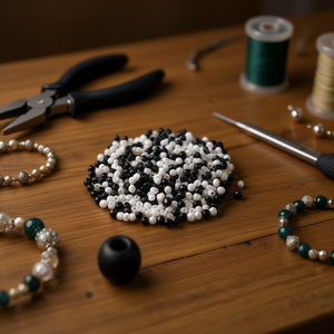 Perline rotonde nere e bianche da 4 mm di Ilan Abalorios per la creazione di gioielli - Product Image 3