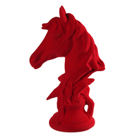 Statue de tête de cheval en céramique rouge floquée 30 cm, finition velours, sculpture animale, décoration moderne pour la maison, salon, bureau, ornement artistique, cadeau