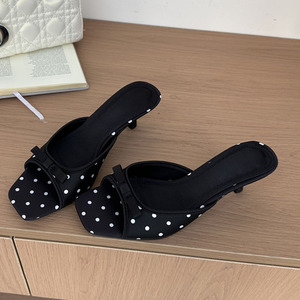 Sandali Estivi <span class=keywords><strong>Eleganti</strong></span> da <span class=keywords><strong>Donna</strong></span> con Punta Quadrata in Raso a Pois, Tacco Basso Sottile, <span class=keywords><strong>Scarpe</strong></span> Casual per Spiaggia e Feste - Product Image 4