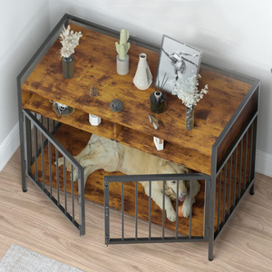 Özel köpek kafesleri Metal Kennels ahşap köpek kafesi mobilya kapalı çift kapı masa <span class=keywords><strong>Pet</strong></span> kafesleri büyük köpekler için - Product Image 3