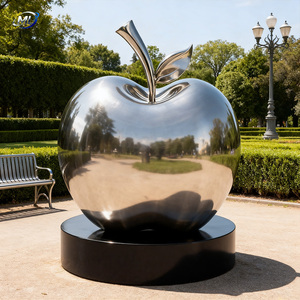 Sculpture de pomme en acier inoxydable, plaquée argent poli, décoration d'intérieur, thème fruit, forme ronde - Product Image 2