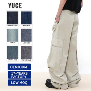 Pantalon cargo YUCE personnalisé pour homme avec fermeture éclair, en sergé 100 % coton tissé, multi-poches, non extensible - Product Image 2