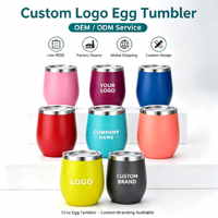 Tumbler Anggur 12oz dengan Logo Custom, Stainless Steel, Dinding Ganda, Terisolasi, Bentuk Telur, Dilengkapi Tutup, untuk Hadiah
