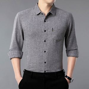 <span class=keywords><strong>Chemise</strong></span> en <span class=keywords><strong>lin</strong></span> à manches longues pour homme, printemps et automne, couleur unie, sans <span class=keywords><strong>repassage</strong></span>, style décontracté - Product Image 1