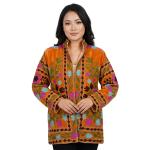 New Best Hand Embroidered <b>Velvet</b> Cotton Short <b>Jacket</b> Boho Suzani Floral Bohemian Winter Warm Quilted Stripe Outerwear Gift <b>Women</b> - Product Image 1