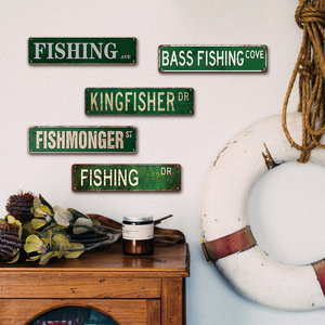 Ensemble de plaques métalliques de style panneau de rue sur <span class=keywords><strong>le</strong></span> thème de la pêche vintage - Product Image 2