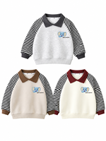 Sweat-shirt à col polo rayé en coton pour enfants, imprimé éléphant, color block, pull pour garçons et filles, vêtements printemps automne, vente en gros