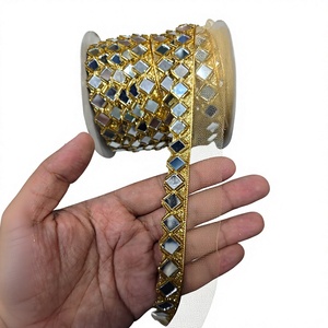 Bordure décorative en maille de strass diamantés avec perles miroir dorées, écologique, thermocollante et à coudre, à dos plat, pour vêtements et artisanat - Product Image 1