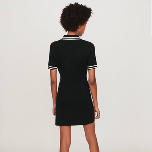 Vestido Mini <span class=keywords><strong>de</strong></span> Manga Corta con Botones <span class=keywords><strong>de</strong></span> Perla y Ribete en Contraste Blanco y Negro para <span class=keywords><strong>Mujer</strong></span>, Vestido <span class=keywords><strong>de</strong></span> Tweed Personalizado para Oficina - Product Image 2