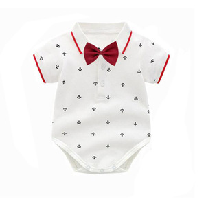 Costume de bébé gentleman pour garçon, nœud <span class=keywords><strong>papillon</strong></span> imprimé en coton, pantalon à bretelles pour bébé d'un an, nouveau, tendance estivale transfrontalière - Product Image 4