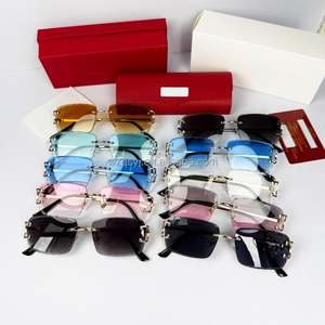 Gafas de Sol de Diseño Azul Sin Montura de Alta Calidad con Caja, Gafas de Sol de Lujo con Corte de Diamante para Mujer y Hombre, Protección UV 400 - Product Image 6