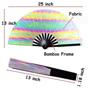 Ventilador de mano holográfico de bambú de 13 pulgadas, estilo Kung Fu, Flash Fantasy, Hipster Bundy Bar, éxito de ventas transfronterizo - Product Image 1