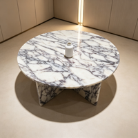 Table basse moderne de luxe haut de gamme au design minimaliste, forme basse, en marbre Calacatta Viola, pour salon