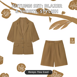 A New Summer Women's 2-Piece Shorts <b>Set</b> Featuring a Short-Sleeved Blazer with Belt Breathable Solid Colors Stylish Look - Product Image 2