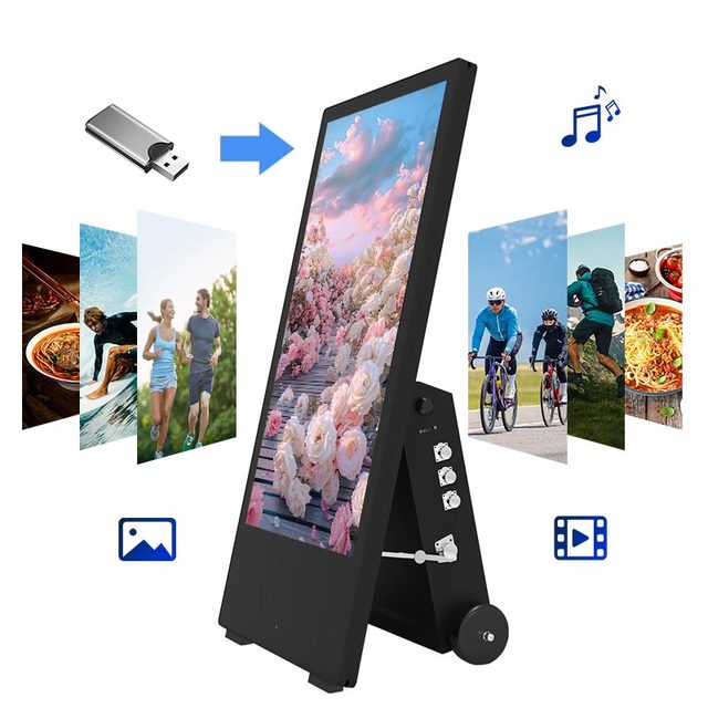 Outdoor 32 43 55 Inch Digital Poster Waterproof IP65 High Brightness Battery Powered Charging Portable Digital Signage