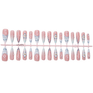 30Pcs Almond <b>Press</b> On Nails Blue <b>Flower</b> Pearl False Nail Tips Full Cover Artificial Fingernails For Manicure Wholesale - Product Image 4