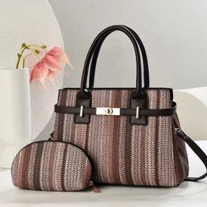 Bohemia Style Colorful Stripped Tote <b>Bags</b> Outdoor Travel <b>Working</b> Handbag Purse Set 2PCS - Product Image 3