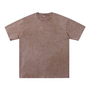 T-shirt en molleton délavé pour homme, style rétro américain, effet flocon de neige, coupe ample et oversize, col montant, infroissable, en coton pur et écologique - Product Image 5