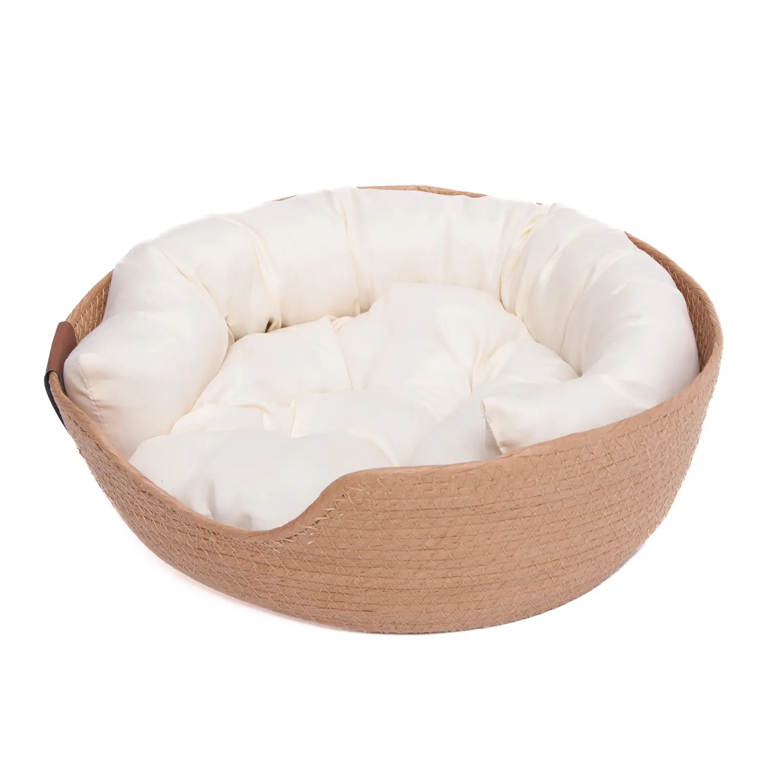 Nieuwe Eco Vriendelijke Rotan Huisdier Bed Pluche Ronde Rotan Kat Kussen Diepe Slaap Kat Hond Bank Bed Rotan Geweven Huisdier Bed