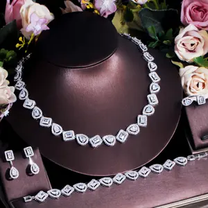 Conjunto de 4 Uds. De joyas de zirconia cúbica grande para mujer, conjunto de traje de fiesta para novias, boda, lujo