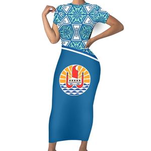 Armoiries nationales de la <span class=keywords><strong>Polynésie</strong></span> française Impression Robes Moulantes Femmes Sexy <span class=keywords><strong>Tahiti</strong></span> Logo Robe D'été Personnalisée Pour La Fête De Bal - Product Image 2
