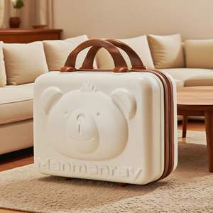 Trousse à cosmétiques en forme d'ours de dessin animé, avec poche zippée, poignée souple, boîte de maquillage portable pour le rangement à la maison et les voyages - Product Image 2