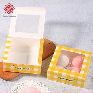 Baoren Packaging Square Cardboard Cake Box With Clear Window Yellow Checkered Design For Cupcakes <b>Desserts</b> Food Packaging <b>Boxes</b> - Product Image 5
