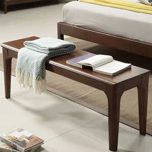 Solid Wood <b>Shoe</b> Changing Stool Bed End Bench Rectangular Minimalist Design Household Use Natural Wood Color - Product Image 2