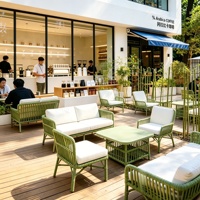 Ensembles de table et chaises d'extérieur en alliage d'aluminium imitation rotin pour cafés, salons de thé, terrasses et espaces de restauration commerciale en plein air