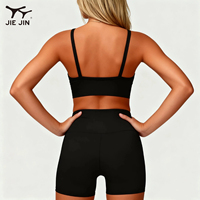 JIEJIN Dongguan Schweiß ableitende 2-teilige, solide, elastische Taille mit hoher Taille, Sport-Fitness-Yoga-Kleidung für Damen