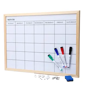定制新设计日历干擦磁性木框白板大型磁性干擦白板每周计划