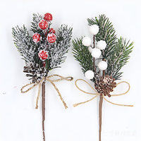 Promo! Dekorasi Ranting Natal Artifisial Cetak UV, Hiasan Kerucut Pinus, Buah Berry Merah, Aksen Kepingan Salju 25cm, Dekorasi Rumah untuk Liburan