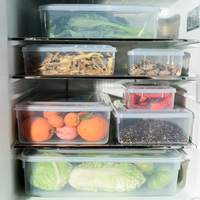 Herbruikbare transparante PP plastic koelkast organizer stapelbare koelkast opbergbox met deksel voor groente fruit voedsel opslag