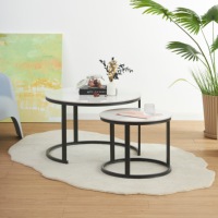 Ensemble de tables basses avec plateau en verre trempé et base en fer plaqué or pour salon, ensemble de tables basses rondes