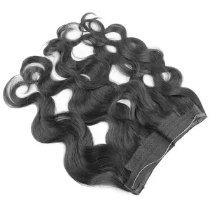 热卖无缠结100% 人头马头发延伸可调透明钢丝波浪假发
