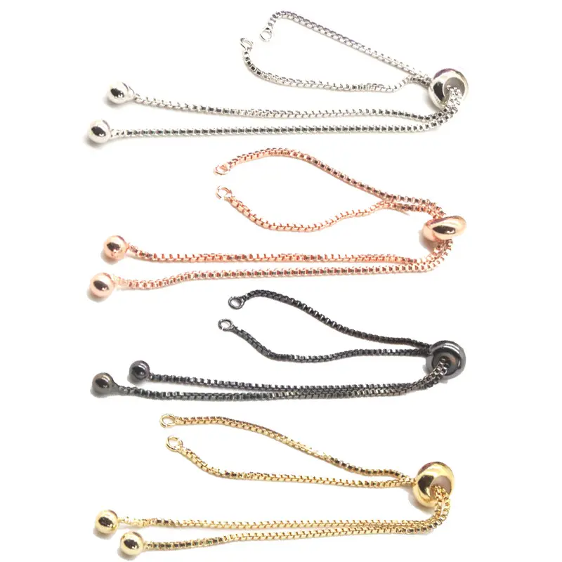 10pcs Brass Rhinestone Adjustable Bracelet Chains Long-Lasting Plated Slider Bracelets Charm Link For Jewelry Making Accessories
