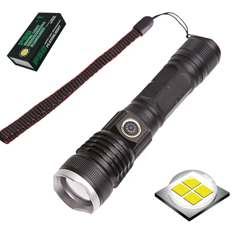 Linterna potente P50, linterna Led recargable, Usb de largo alcance, multifunción, impermeable, para acampar al aire libre, linterna táctica