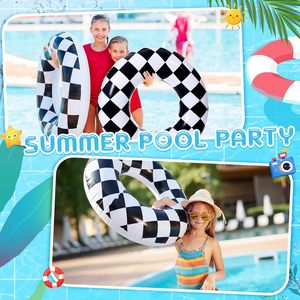 6 Pack Black and White Checkered <b>Inflatable</b> Swim Rings <b>for</b> <b>Pool</b> Beach - Product Image 5